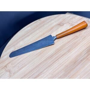 Vintage Butterscotch Bakelite Handle Cake Pie Server Serrated Spatula Knife